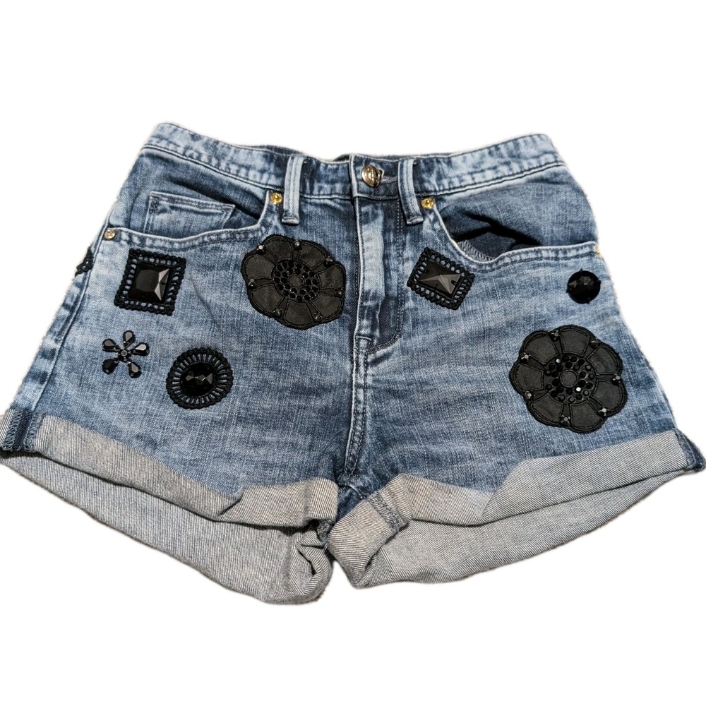 Juicy Couture Black Label Women's Floral Embellished Denim Shorts - Size 14